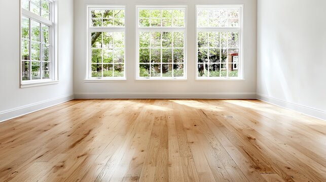 Bright Empty Room with Hardwood Floor and Windows