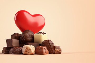 Celebrating world chocolate day with assorted chocolates and heart