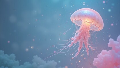 Majestic jellyfish swimming gracefully in serene ocean waters underwater scene ethereal atmosphere dreamy viewpoint marine life concept