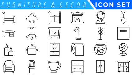 Furniture line icon set. Isolated signs on white background. Vector illustration. Collection