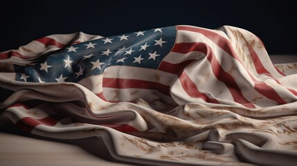 Hyper-realistic American Flag with Dynamic Folds and Textured Fabric Isolated on White Background