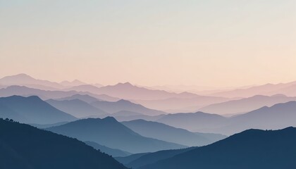 Obraz premium Breathtaking sunrise overlapping mountain ranges serene nature landscape outdoor photography tranquil environment wide-angle view captivating aesthetic