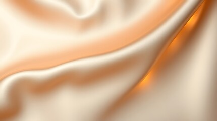 Obraz premium Elegant beige silk fabric with soft flowing curves and warm glowing light, perfect for luxury backgrounds, textures, and fashion or interior design themes.