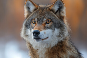 Fototapeta premium Wolf with golden eyes looking into the distance