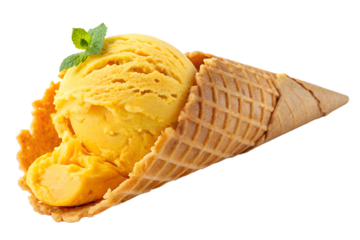 Golden scoop of sunshine melting on a summer day a burst of refreshing sweetness in every bite a delightful escape on a sunny afternoon with high contrast and sharp focus on the scoop