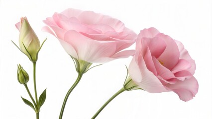 Fototapeta premium Two Pink Eustoma Flowers Isolated on White Background 