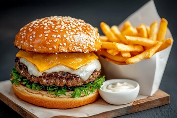 Juicy Cheeseburger  Fries. (1)