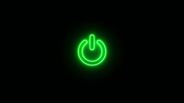 On off power button switch icon neon glowing on black background