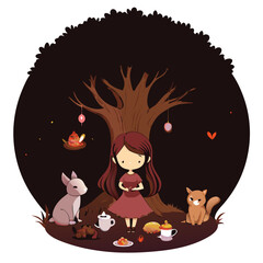 little girl and cat