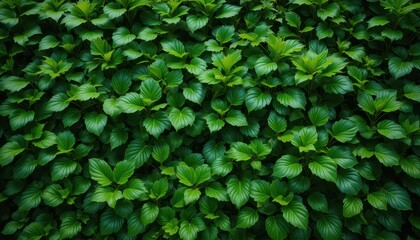 Obraz premium Lush green leaves nature close-up vibrant environment overhead view botanical beauty