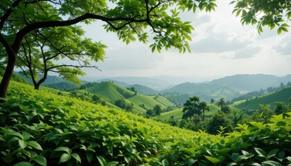 Obraz premium Exploring scenic green hills nature landscape serene environment aerial view tranquility