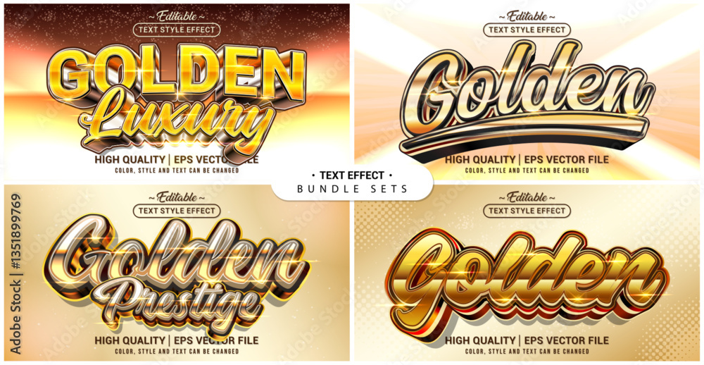 Aufkleber Text style effect bundle set. Golden theme set. Vector editable file format.