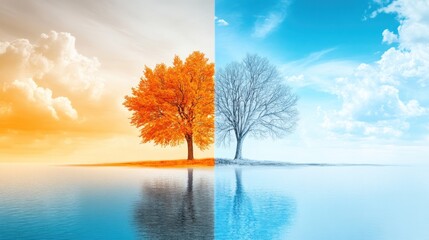 Autumn and Winter's Embrace: A Tranquil Lake Scene