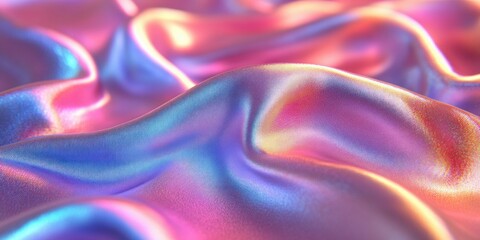 Obraz premium Iridescent holographic silk fabric texture elegant colorful smooth wavy background dynamic shiny luxury satin wave design
