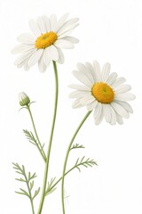 Two chamomile flowers isolated on a white background. (Flower)