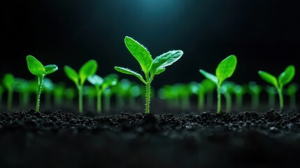 Naklejka premium New Life Emerging: Seedlings in the Dark