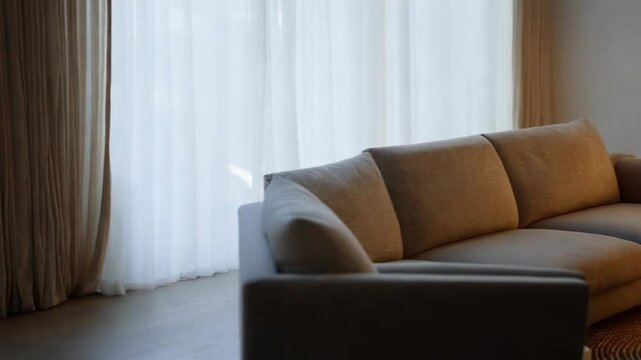 Modern Living Room Interior With Sofa, Armchair, Floor Lamp And Coffee Table