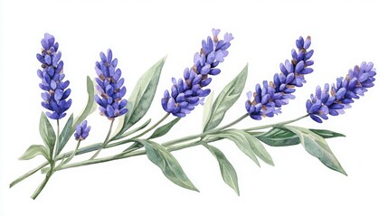 Naklejka premium Watercolor painting of lavender flowers with botanical details in a natural setting