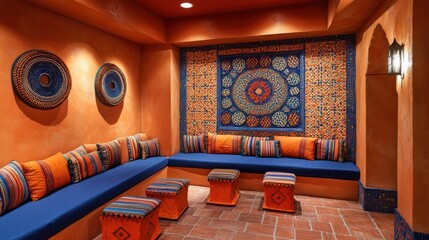 Warm, inviting Moroccan-style lounge area