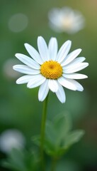 Fototapeta premium Delicate chamomile flower, white petals, yellow center , springtime, image
