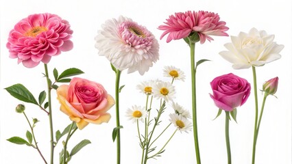 Obraz premium Assortment of Beautiful Flowers on White Background 