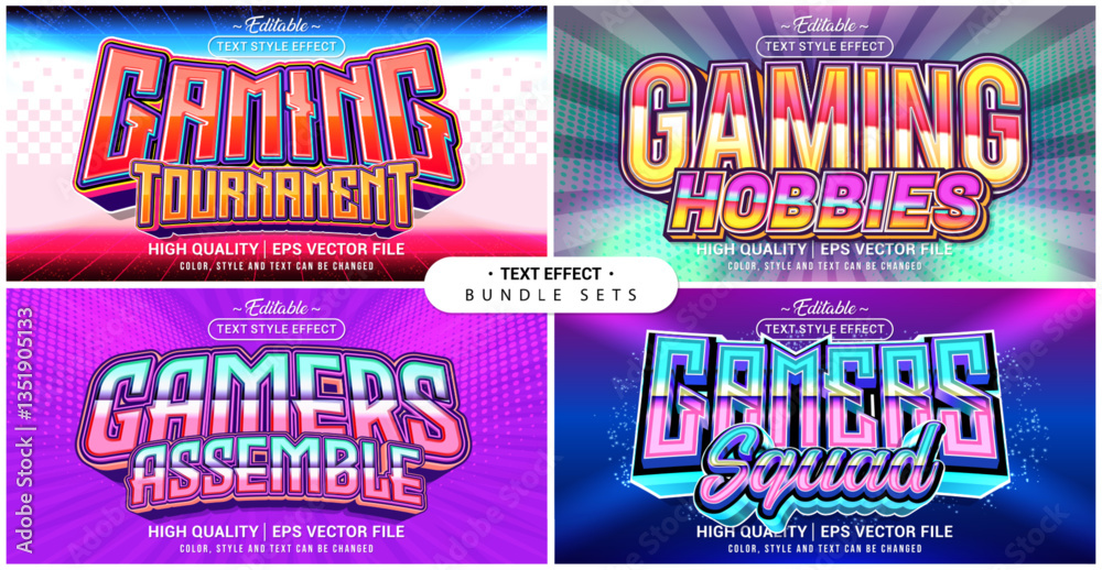 Poster Text style effect bundle set. Gaming theme set. Vector editable file format.