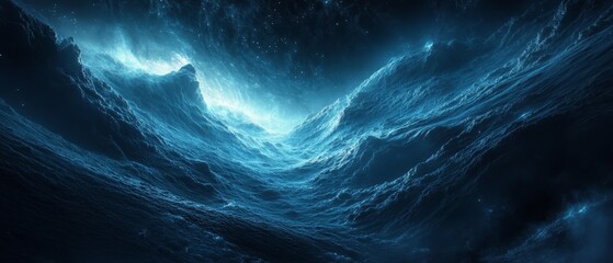A blue ocean with a lot of waves and stars in the background