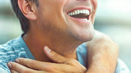 Fototapeta premium Smiling man demonstrates ways to prevent tuberculosis while enjoying a sunny day outdoors