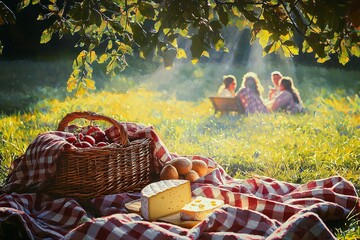 Family enjoying summer picnic in nature during national picnic month