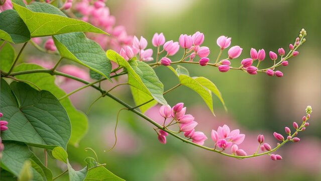 Pink Antigonon Leptopus Flower, Mexican Creeper Blossom 