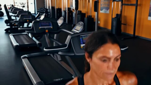 gym sport fitness exercise health woman treadmill training coach trainer instructor personal running equipment healthy indoor fit machine active workout