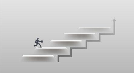 A man runs up the stairs. New ideas, discoveries and opportunities in making business decisions.
Vector image