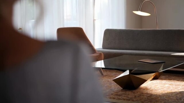 Modern Living Room Interior With Sofa, Armchair, Floor Lamp And Coffee Table