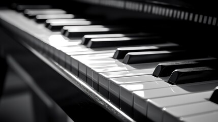 Naklejka premium Monochromatic Piano Keys: A Study in Light and Shadow