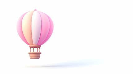 Obraz premium Pink hot air balloon floats against white background; travel, adventure concept