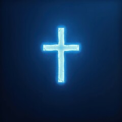 Obraz premium Subtle light cross etched onto a dark blue, heavily textured canvas; ample copy space, christianity, holy, symbol