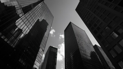 Fototapeta premium Monochromatic Metropolis: Skyscrapers Reaching for the Sky