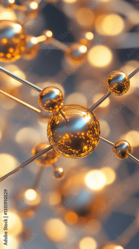 Aufkleber abstract image of interconnected metallic spheres, gold and silver tones, reflecting light, creating