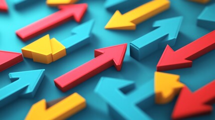 Colorful 3D Arrows Pointing in Different Directions on a Blue Background