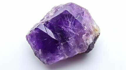 Raw amethyst crystal on white background; natural gemstone for spiritual healing, jewelry, or metaphysical use