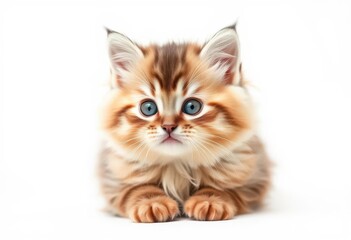 Adorable fluffy British shorthair kitten, pure white background, cute, sweet