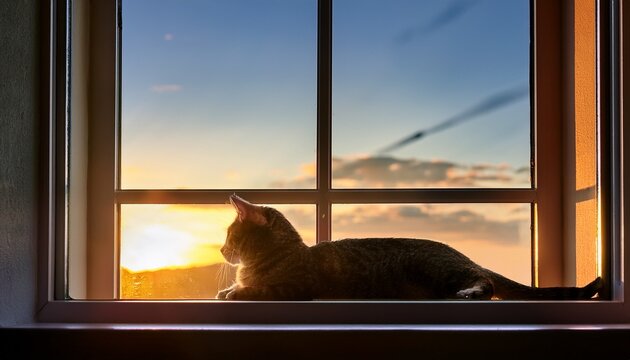 Adorable cat relaxing on a window ledge