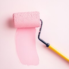 Obraz premium Pink paint roller on a light pink wall