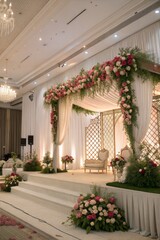 Fototapeta premium Beautifully Decorated Wedding Stage with Fresh Flowers 