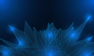 Abstract background with crystal in polygon mesh, crystalline structure, low poly concept for background. Abstract background of crystals in light blue colors with highlights on the facets. 