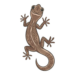 Cute Cartoon Gecko Illustration on White Background/A cheerful cartoon gecko, presented in a vibrant, flat style, against a stark white backdrop.