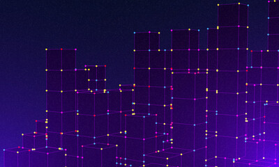 Big Data 3D Cubes Quantum Computer Server Concept Background. 3D Blockchain Cube Blocks Concept. Data Core Abstract Cubes. Artificial Intelligence HUD Design Element. Abstract structure of cubes