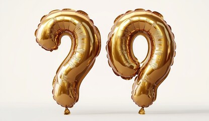 Golden Metallic Balloon Numbers 3D Render Inflatable Foil Bright Party Decoration Figures Yellow Numbers Isolated on White Background