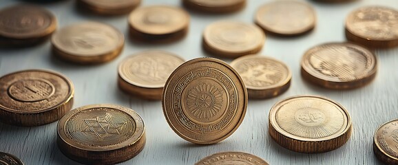 Collection of coins on a table