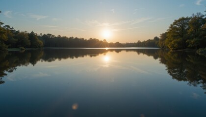 Fototapeta premium Sunset reflections over calm lake nature photography tranquil setting scenic view serenity